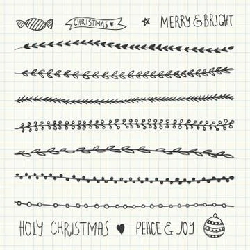 Hand Drawn Christmas Decorative Elements, Doodles and Borders Stock Illustration
