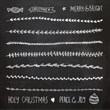 Hand Drawn Christmas Decorative Elements, Doodles and Borders Illustrazione stock
