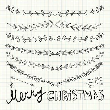 Hand Drawn Christmas Decorative Elements, Doodles and Borders Stock Illustration