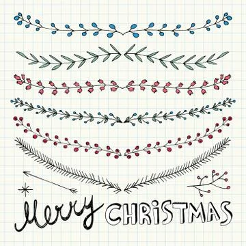 Hand Drawn Christmas Decorative Elements, Doodles and Borders Stock Illustration