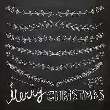 Hand Drawn Christmas Decorative Elements, Doodles and Borders Stock Illustration