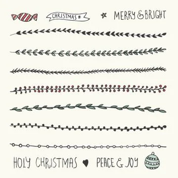 Hand Drawn Christmas Decorative Elements, Doodles and Borders Stock Illustration