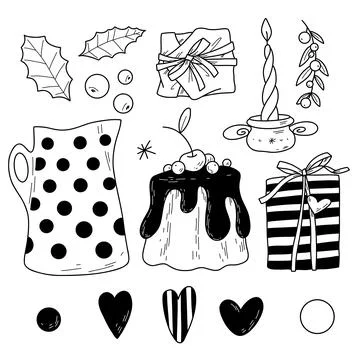 Hand-Drawn Christmas Doodle Set. Holiday Illustrations Gifts, Sweets Stock Illustration