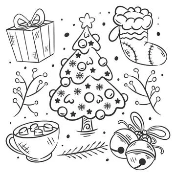 Hand drawn Christmas elements collection Stock Illustration