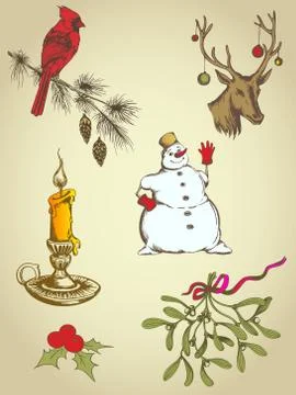 Hand drawn Christmas elements Stockillustratie