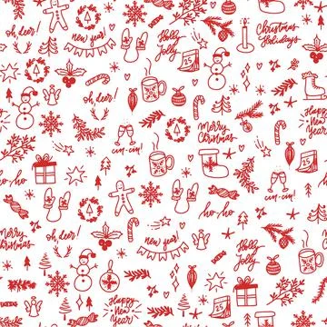 Hand drawn Christmas elements seamless pattern Stock Illustration