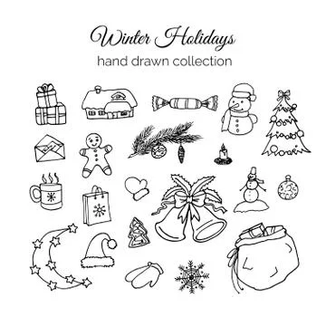 Hand Drawn Christmas Elements Set. Winter Holidays イラスト素材