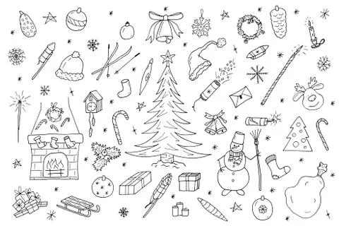Hand drawn christmas elements set. Stock Illustration