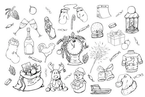 Hand drawn christmas elements set. 스톡 일러스트