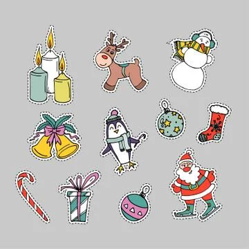 Hand Drawn Christmas Elements Set. Winter Holidays Stock Illustration