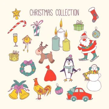 Hand Drawn Christmas Elements Set. Winter Holidays イラスト素材