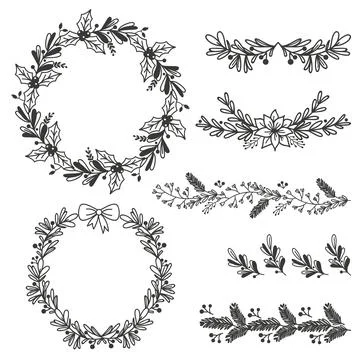 Hand drawn christmas frames and borders Stock Illustration