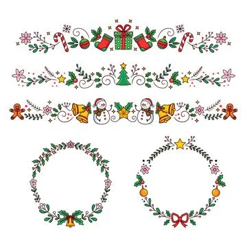 Hand drawn christmas frames and borders Stock Illustration