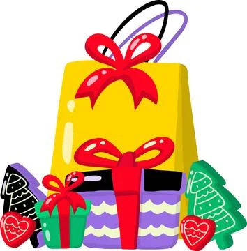 Hand Drawn Christmas gift boxes and shopping bags illustration Stock Illustration