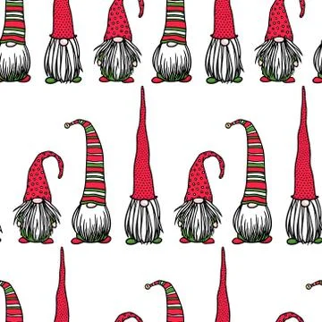 Hand drawn Christmas gnomes pattern Stock Illustration
