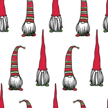 Hand drawn Christmas gnomes pattern Stock Illustration