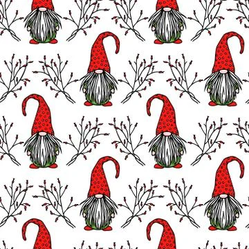 Hand drawn Christmas gnomes pattern Stock Illustration