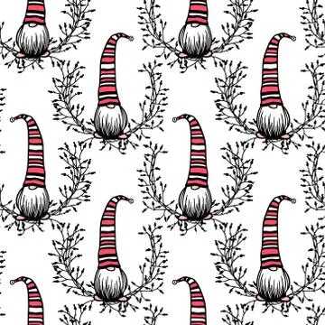 Hand drawn Christmas gnomes pattern Stock Illustration