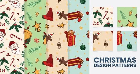 Hand drawn christmas ornament pattern bundle Stock Illustration