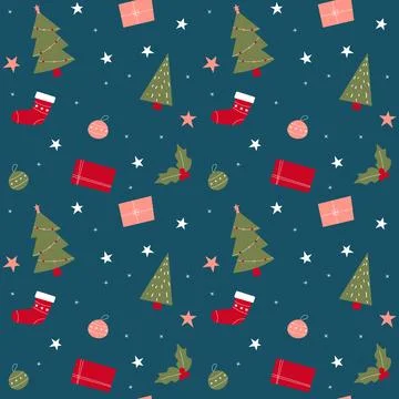 Hand drawn christmas pattern design background. Vector. 스톡 일러스트