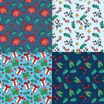 Hand drawn christmas pattern set Stock Illustration