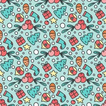 Hand Drawn Christmas Seamless Pattern. New Year Background Stock Illustration