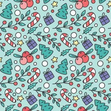 Hand Drawn Christmas Seamless Pattern. New Year Background Stock Illustration