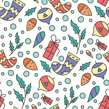 Hand Drawn Christmas Seamless Pattern. New Year Background Illustrazione stock