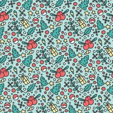 Hand Drawn Christmas Seamless Pattern. New Year Background Stock Illustration