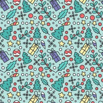 Hand Drawn Christmas Seamless Pattern. New Year Background Stock Illustration