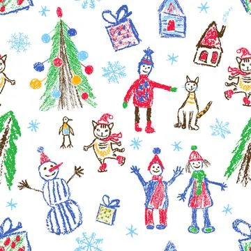 Hand drawn Christmas seamless pattern. Stock Illustration