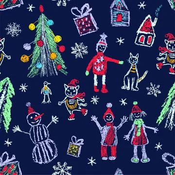 Hand drawn Christmas seamless pattern. Stock Illustration