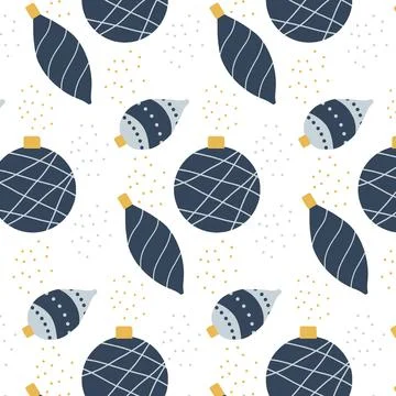 Hand-drawn Christmas seamless pattern with balls. Stock Illustration