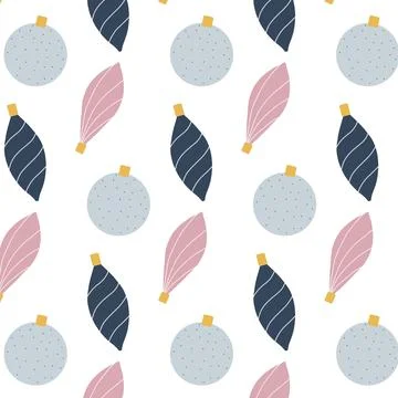Hand-drawn Christmas seamless pattern with balls. Stock Illustration