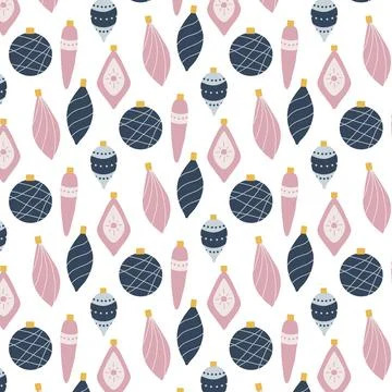 Hand-drawn Christmas seamless pattern with balls. Stock Illustration