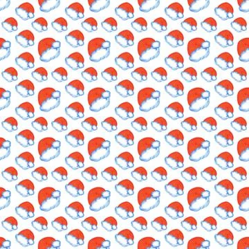 Hand Drawn Christmas Seamless Pattern with Santa Hat. Illustrazione stock