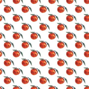 Hand Drawn Christmas Seamless Pattern with Tangerine. Stock Illustration
