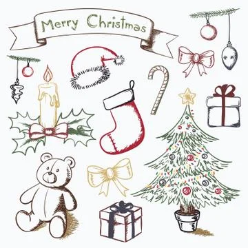 Hand Drawn Christmas Set Stock Illustration