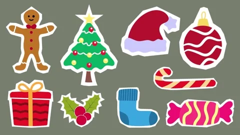 Hand Drawn Christmas Sticker Floating Icons Stock Footage 320494380