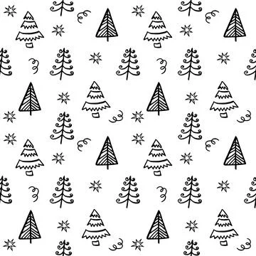 Hand drawn Christmas tree background. Doodle ink seamless pattern for New Year Illustrazione stock