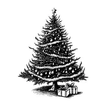 Hand drawn of christmas tree. Stock Illustration
