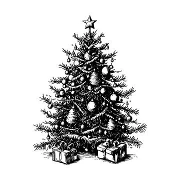 Hand drawn of christmas tree. Stock Illustration