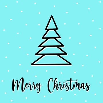 Hand drawn Christmas tree postcard in minimalist style with snowflakes on Stock Illustration