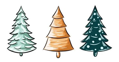 Hand drawn Christmas tree set vector illustration Stock Illustration
