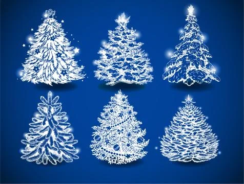 Hand-drawn Christmas trees Stock Illustration