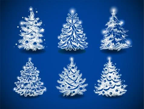 Hand-drawn Christmas trees Stock Illustration