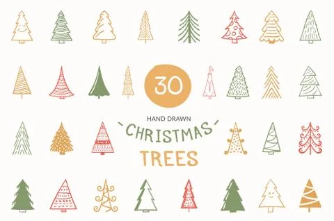 Hand Drawn Christmas Trees Illustrazione stock