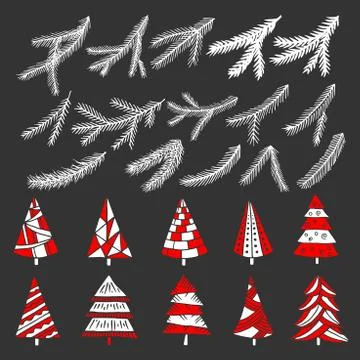 Hand-drawn Christmas trees for winter and holiday illustrations. Stock Illustration