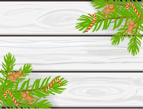 Hand drawn Christmas vector background, white wooden texture Stock Illustration