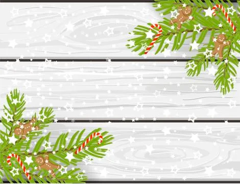 Hand drawn Christmas vector background, white wooden texture Stock Illustration